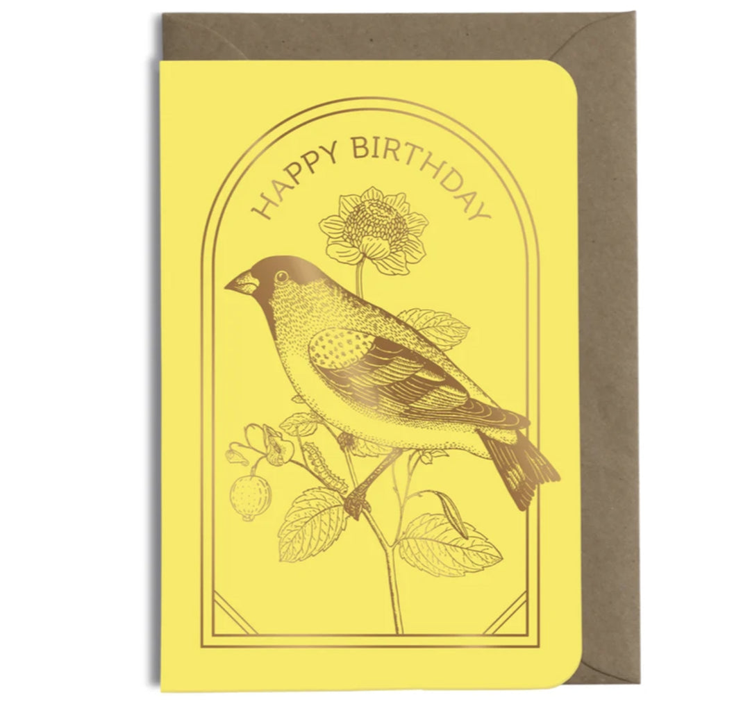 Carte Happy Birthday - Moineau jaune