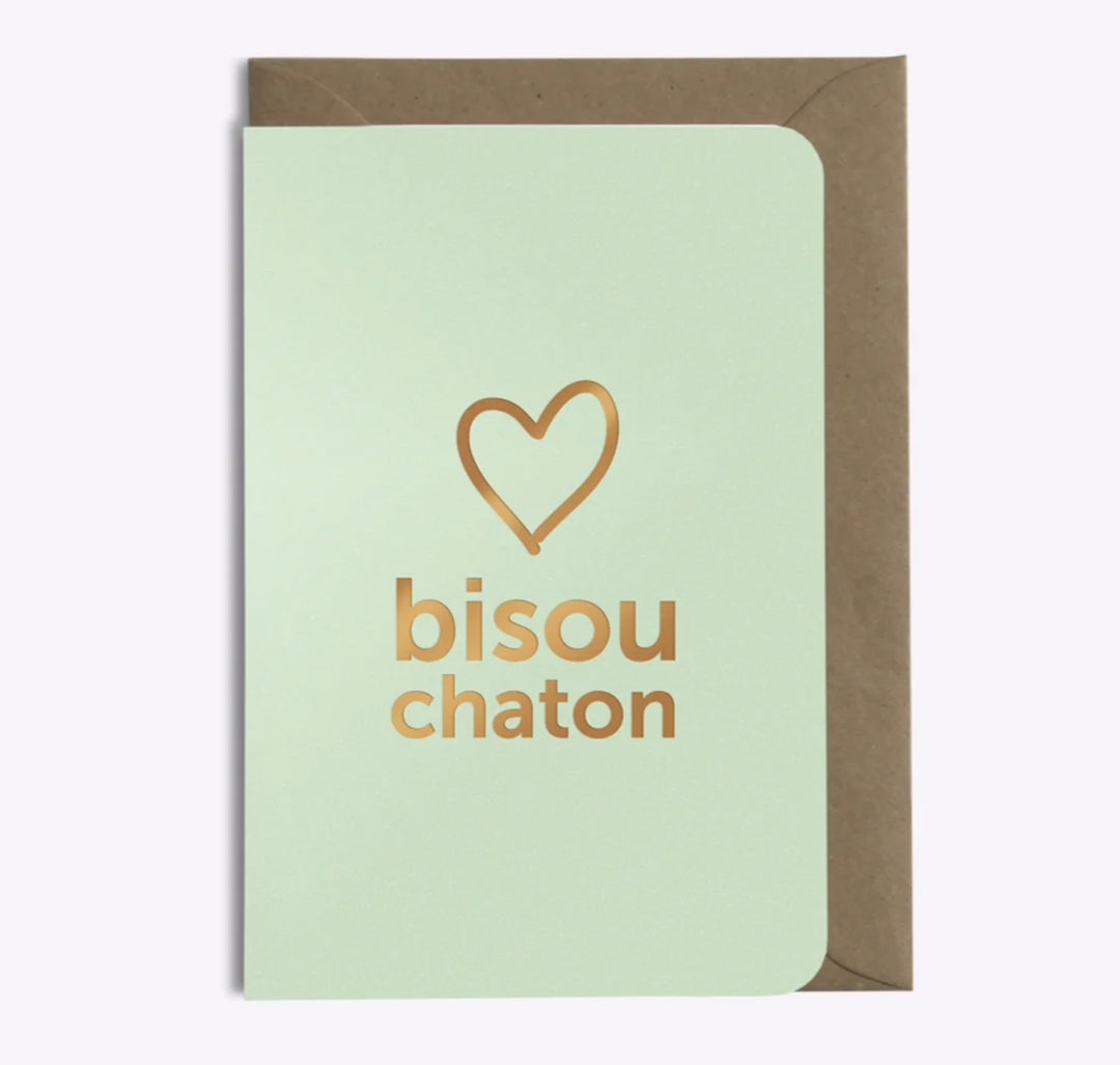 Carte Bisou Chaton - vert d'eau