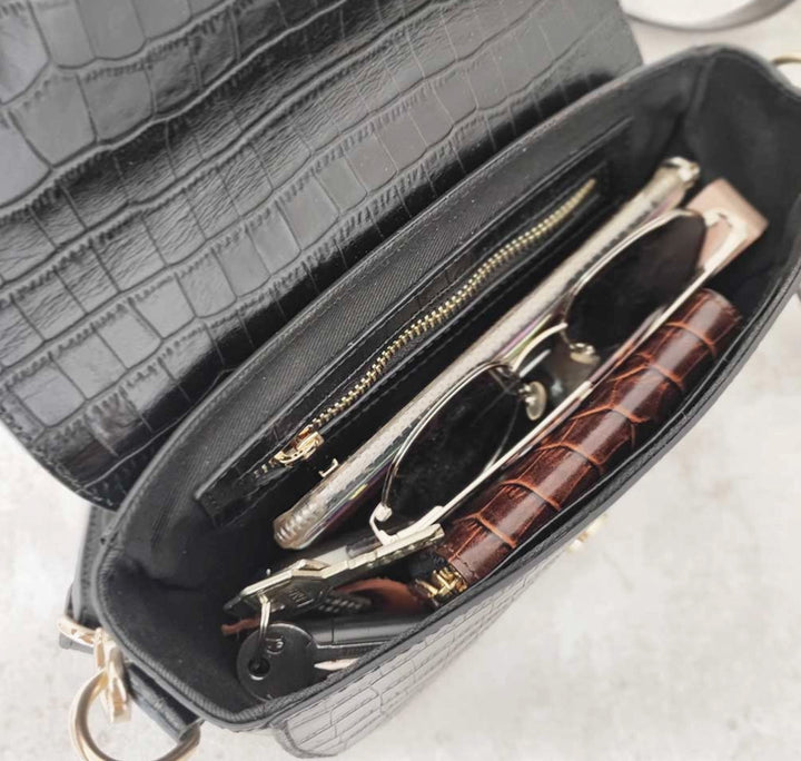Sac demi-lune ALMA - noir croco