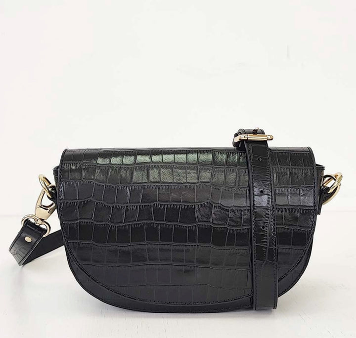 Sac demi-lune ALMA - noir croco