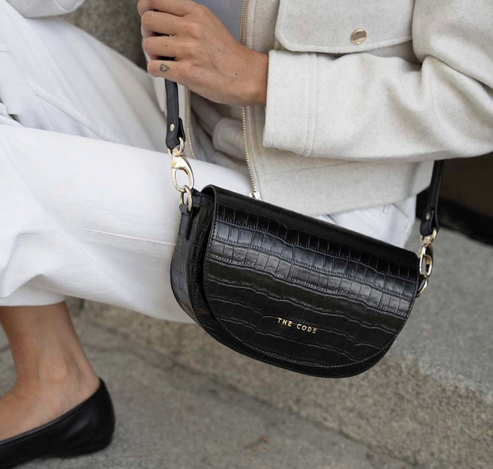Sac demi-lune ALMA - noir croco